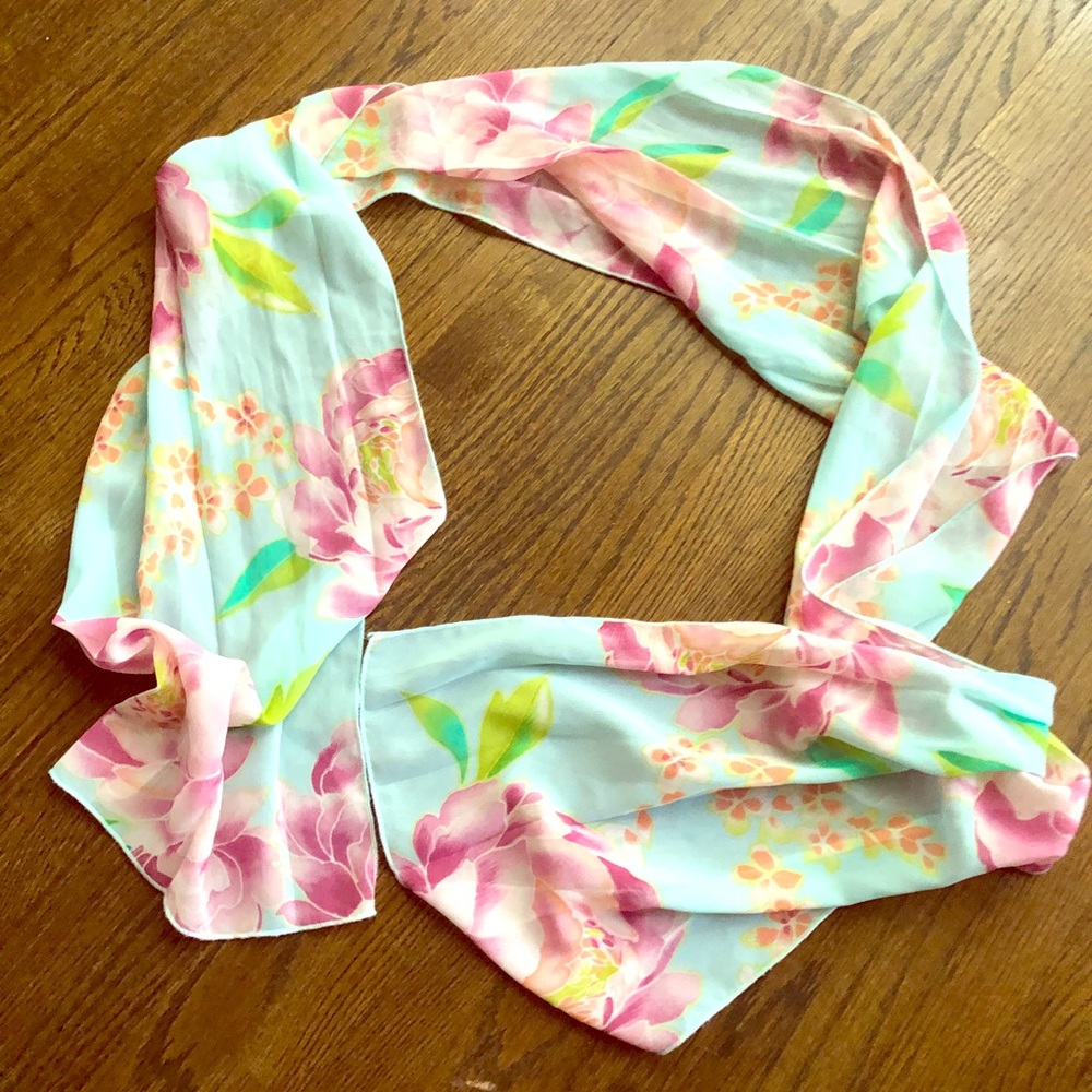 Pink 🌸 Blue Flower Floral Print Scarf Head Wrap